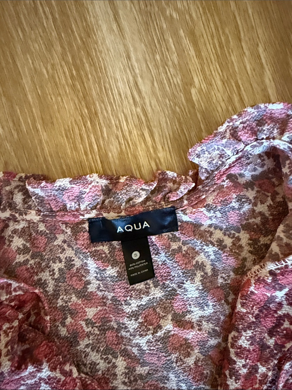 Aqua Pink & Red Floral Ruffle V-Neck Top - Picture 2 of 3